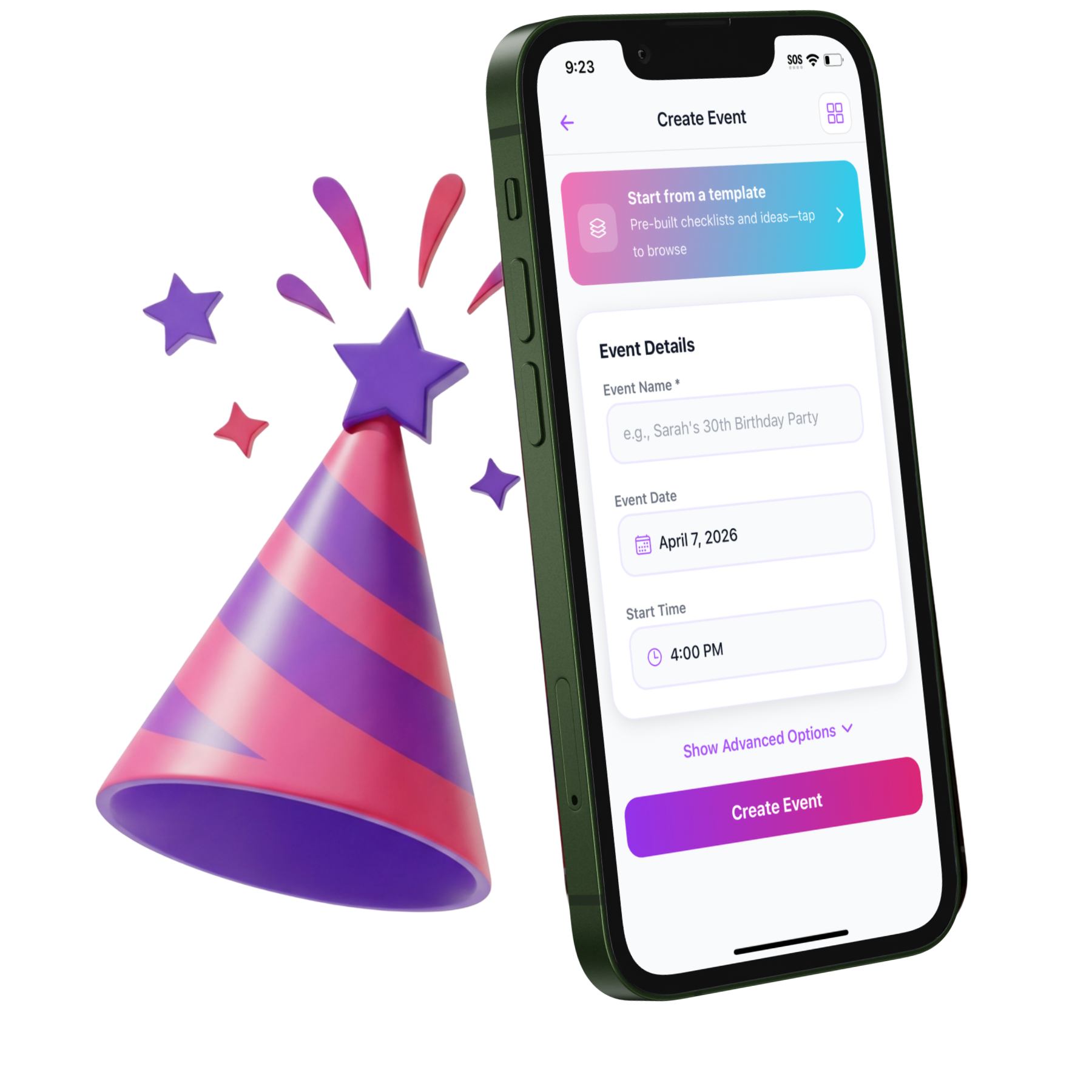 PartyBreeze app: create events and templates